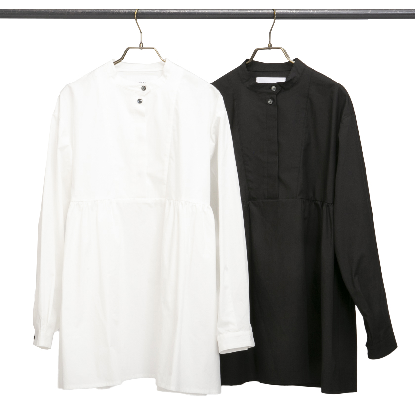 2021年春夏ENTO(エント)スタンドカラーペプラムシャツにホワイトとブラックの2色展開。