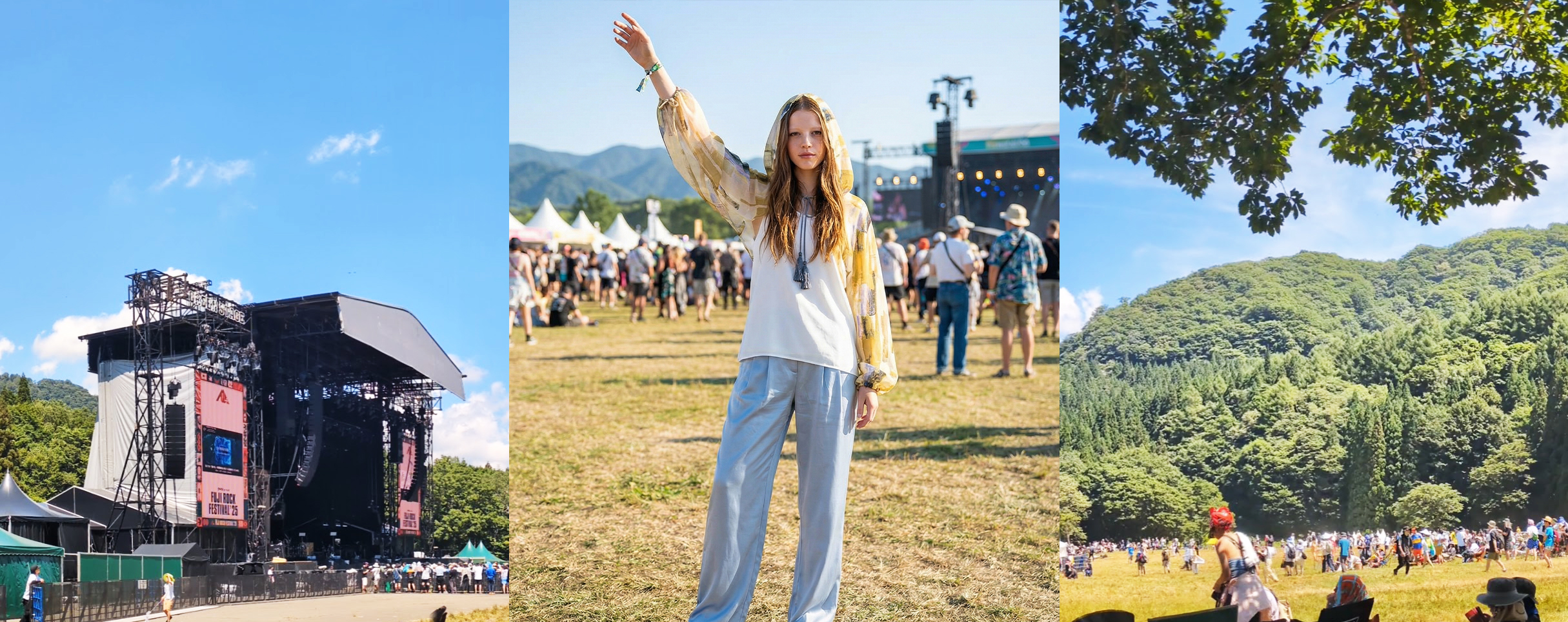 夏フェスに向くpelaqのフェスコーデ。ペラクスパンツとボーホーストールの着用イメージ