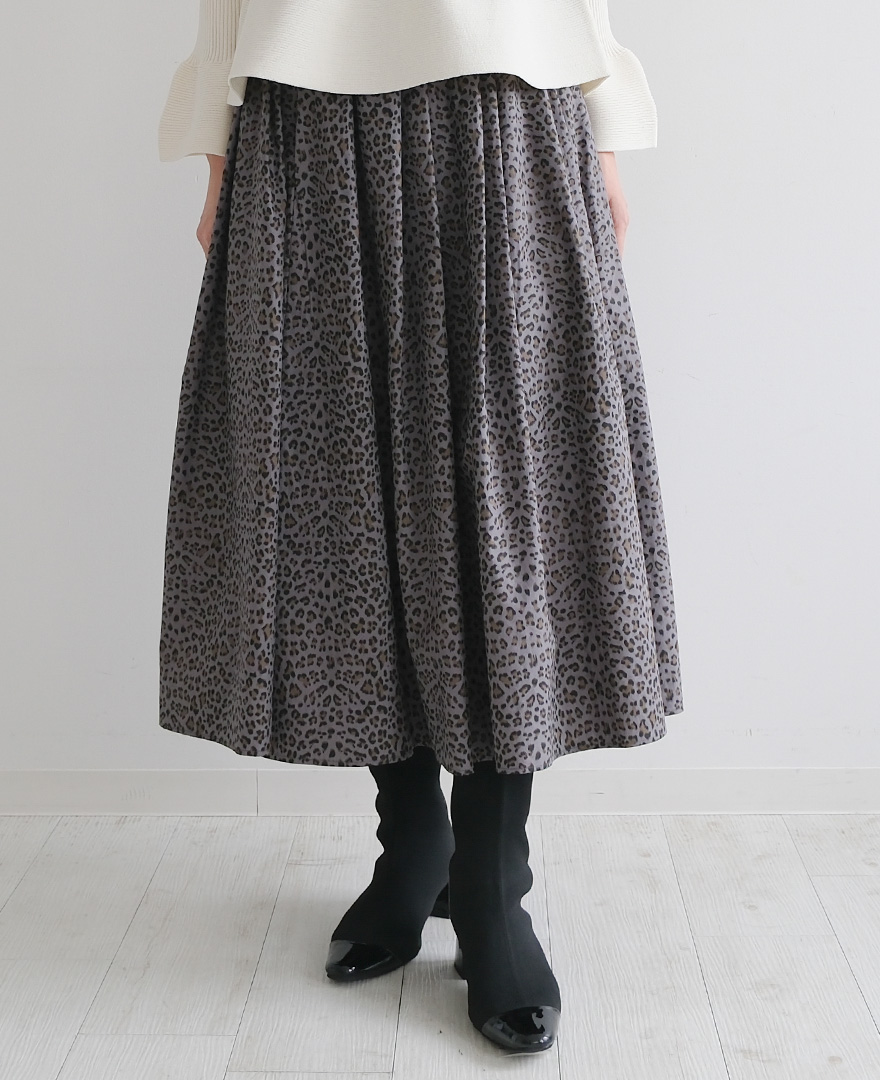神戸・山の手レオパードスカート　グレー