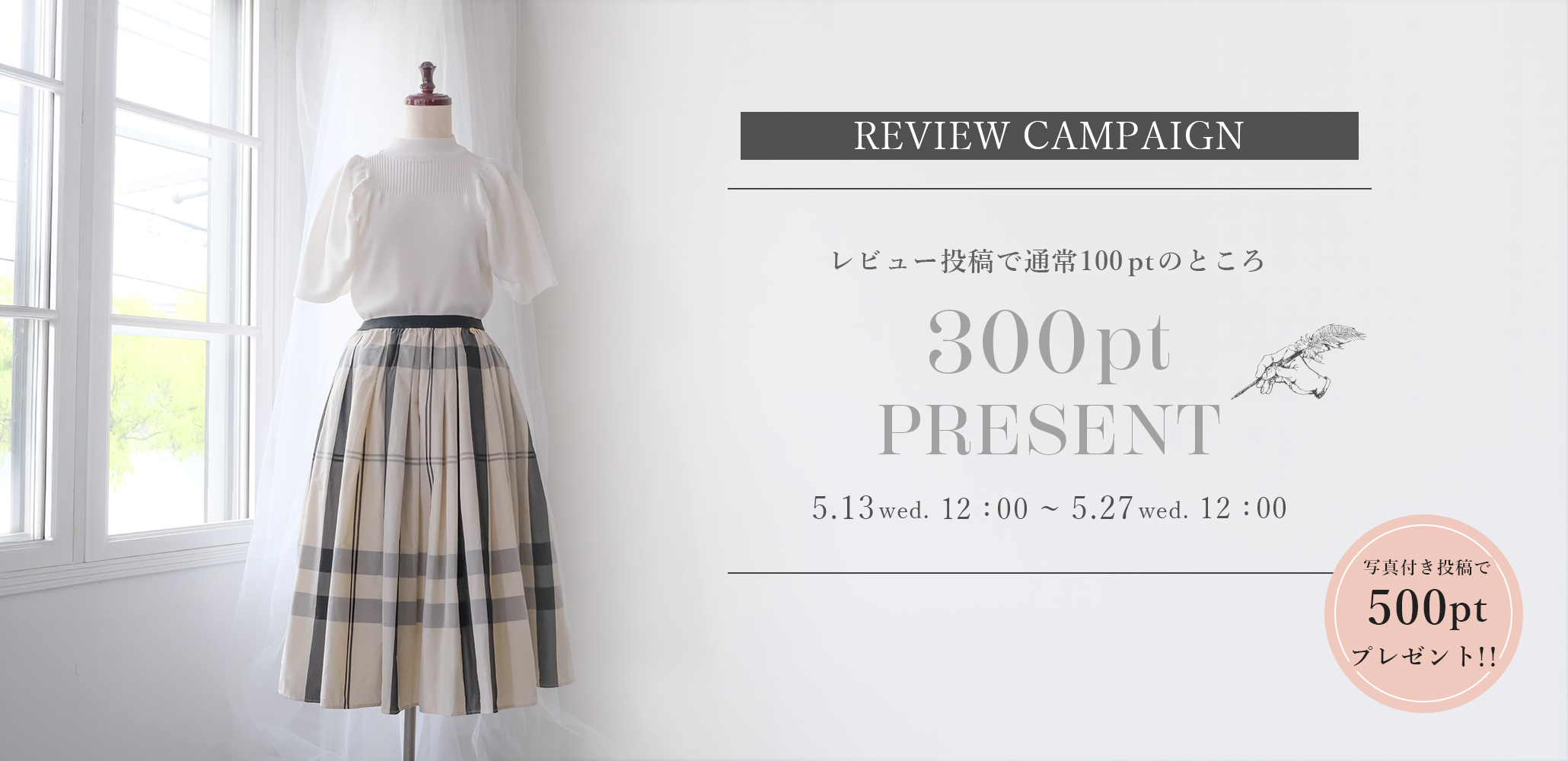 レビューを書いて最大５００ポイントゲット