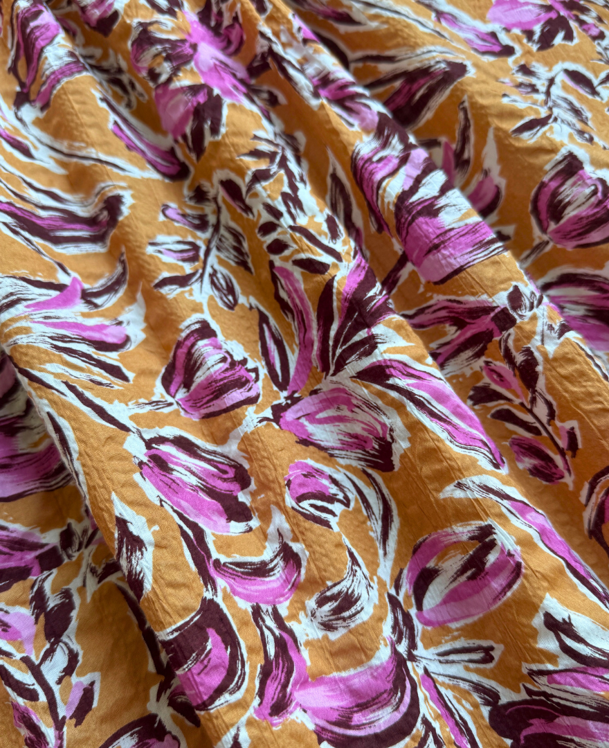 フラワーサマースカート オレンジ　生地詳細画像