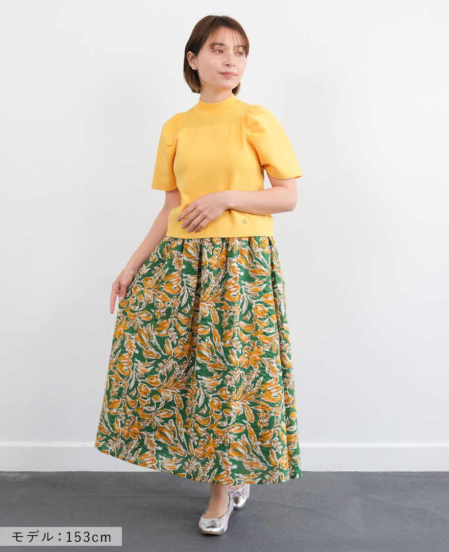 フラワーサマースカート グリーン　30代着用画像