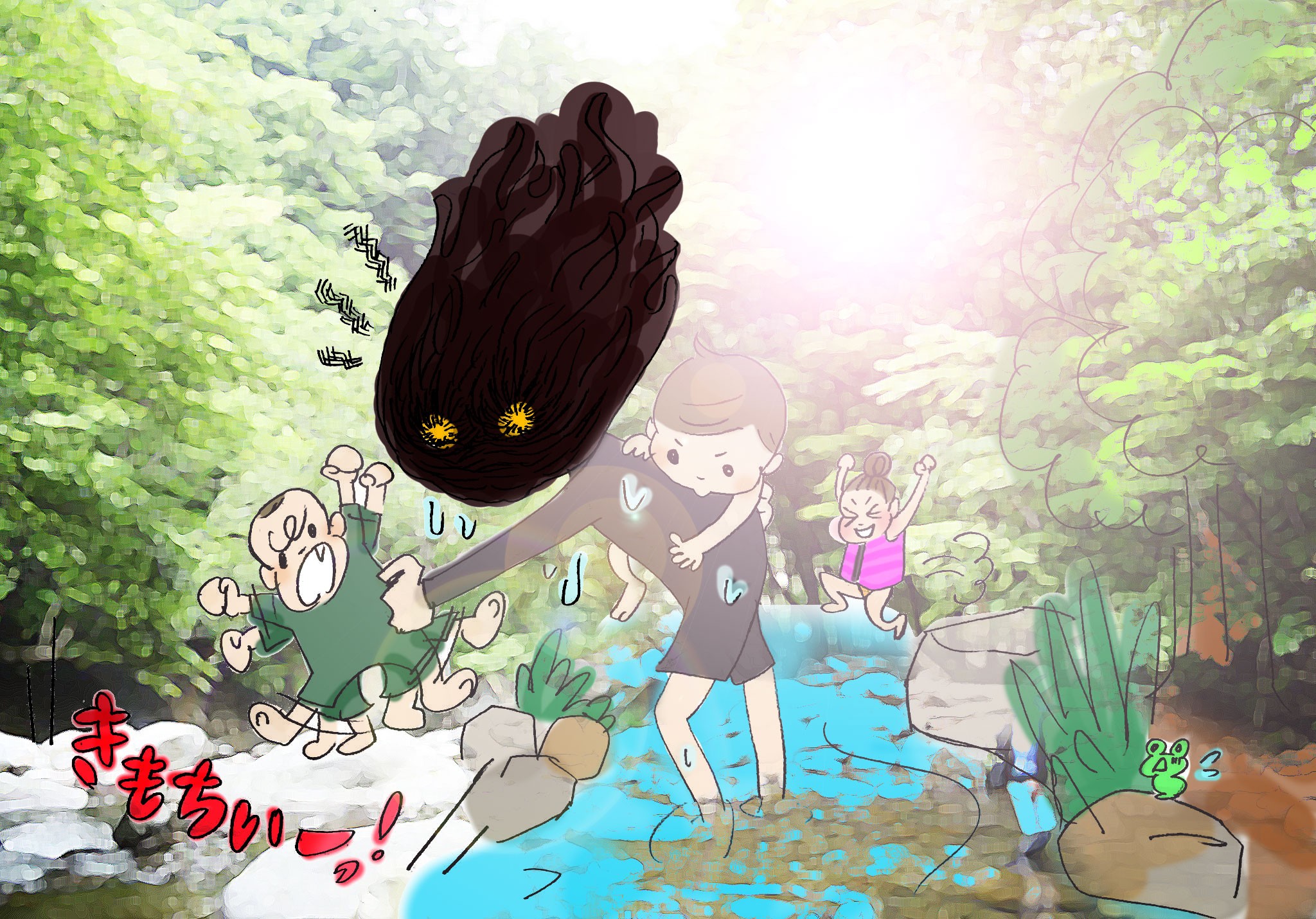 家族みんなで川遊びのはずが、なぜかワンオペで子供3人を必死で子守りする私。