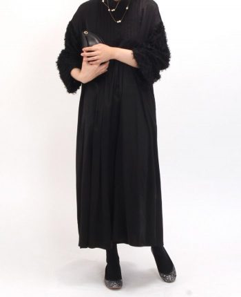 サテン地ピンタックロングワンピース。ママの七五三コーディネート。