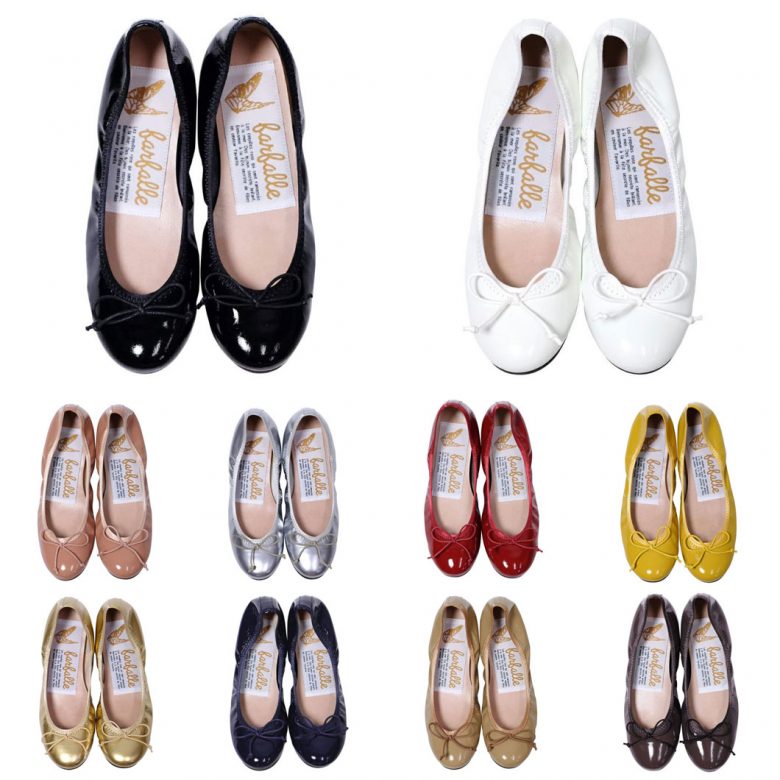 履き口がゴム仕様のバレエシューズ。カラー展開豊富。ブラック、ホワイト、ピンク、シルバー、レッド、イエロー、ゴールド。ネイビー、ベージュ、ブラウン